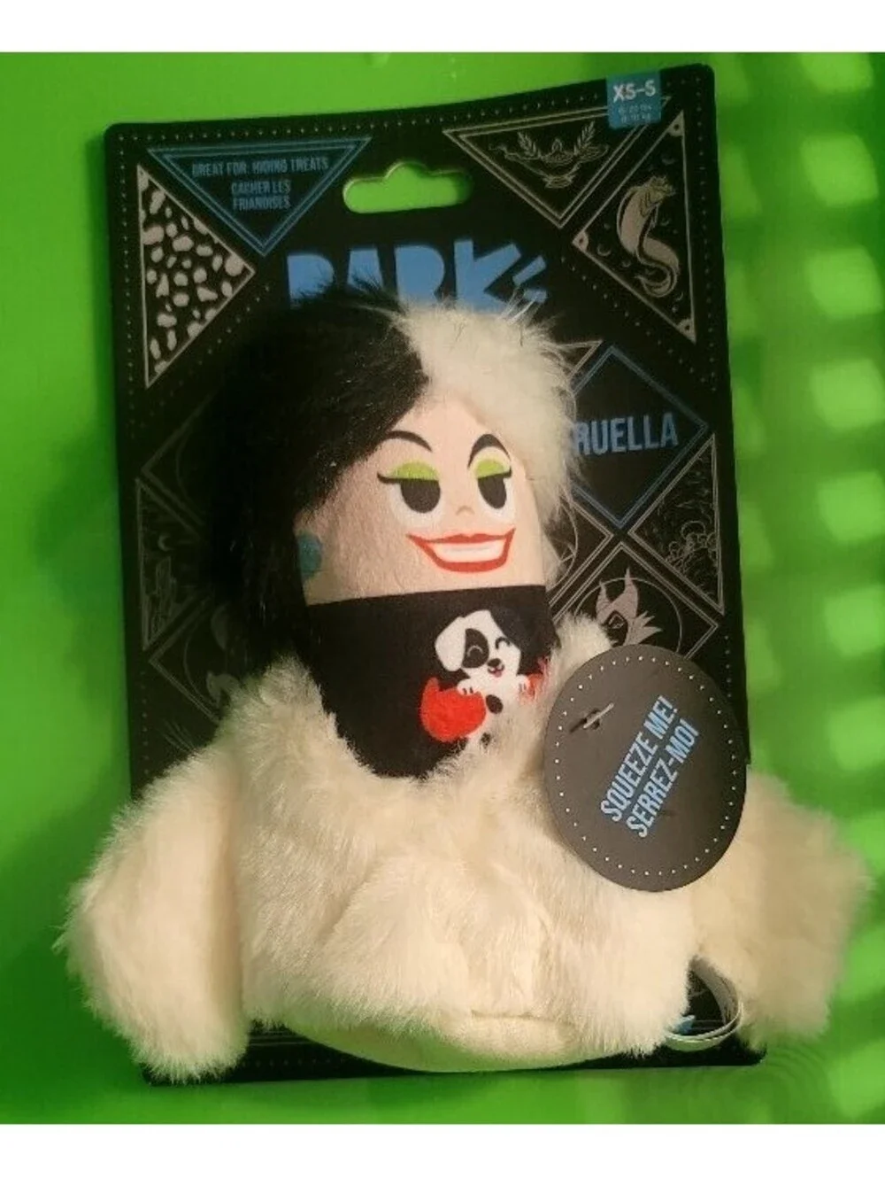 BARKBOX CRUELLA DE VILLE PLUSH DOG TOY SQUEAKERS NEW XS-S DISNEY VILLAINS NEW